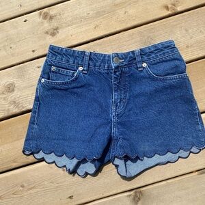 Maje Dark Blue Scalloped Jean Shorts
